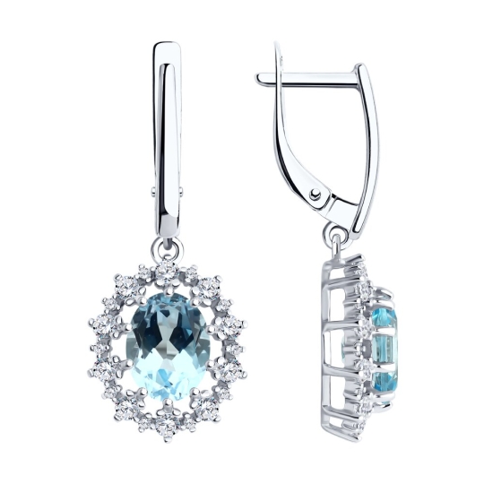 Серьги из серебра с гранатами и фианитами