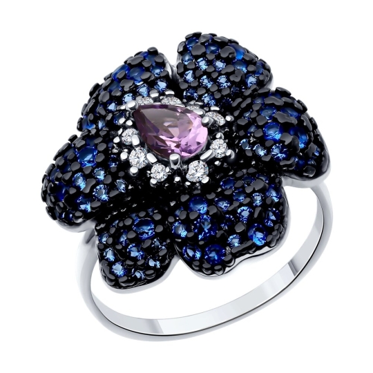 Кольцо из серебра с жемчугом и фианитами