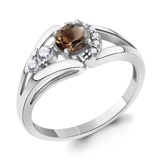 Серьги из серебра с раухтопазами и фианитами