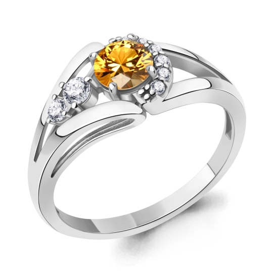 Серьги из серебра с цитринами и фианитами