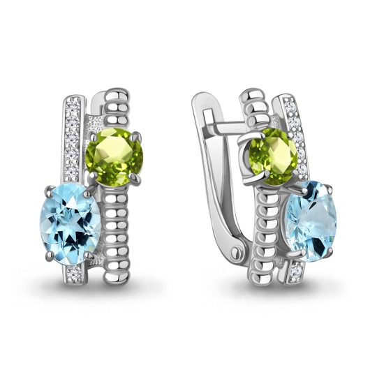 Серьги из серебра с топазами London и фианитами