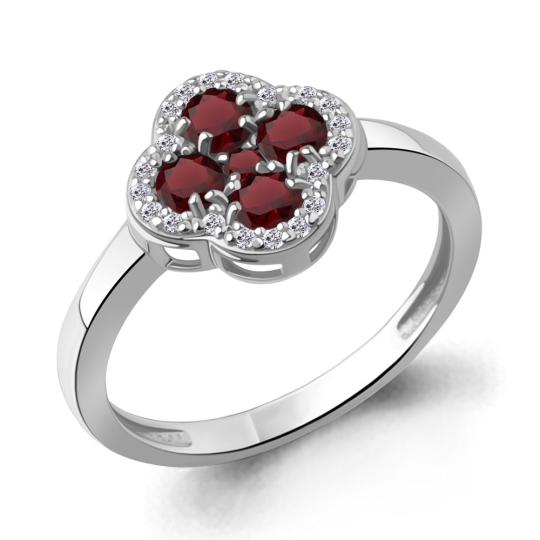 Серьги из серебра с гранатами и фианитами