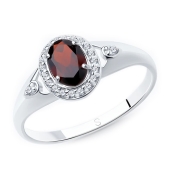Кольцо из серебра с гранатом и фианитами