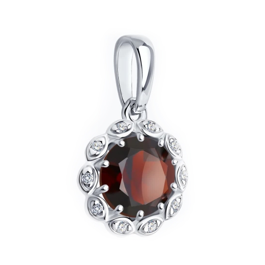 Подвеска из серебра с гранатом и фианитами