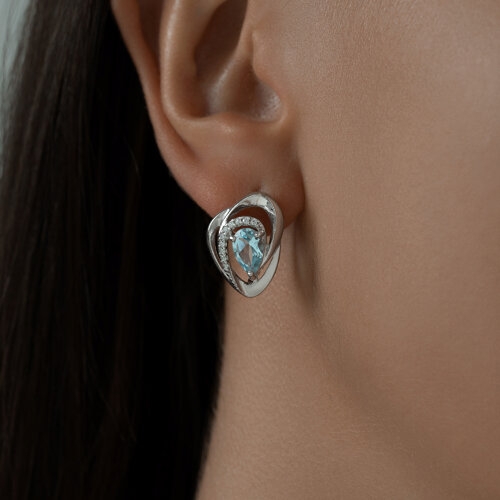 Серьги из серебра с раухтопазами и фианитами