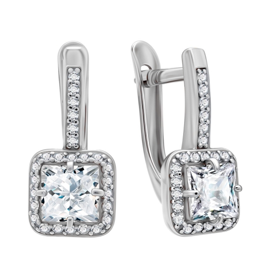 Серьги из серебра с позолотой и фианитами