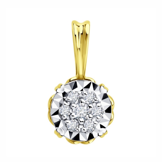 Подвеска из золота с алмазной гранью и фианитом