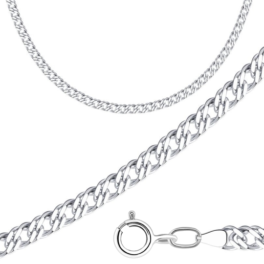 Цепь из белого золота плетения "Тройной ромб"