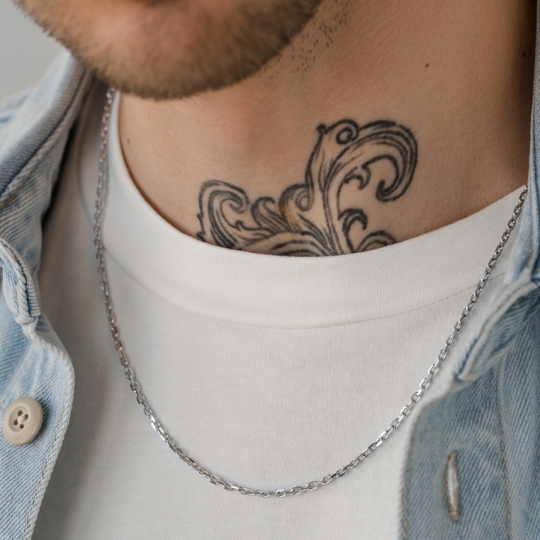 Цепь из белого золота плетения "Двойной ромб"