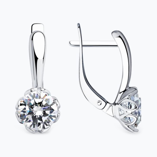 Серьги из серебра с фианитами "Звезды"