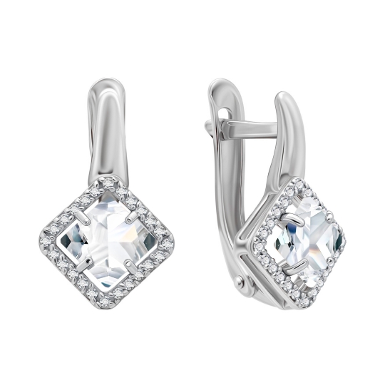 Серьги из серебра с позолотой и фианитами