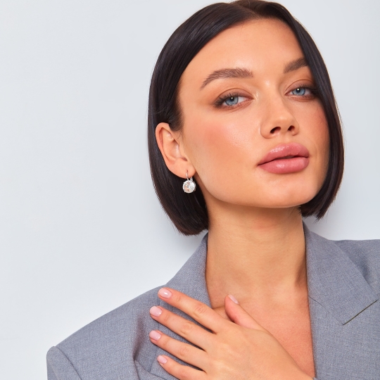 Серьги из серебра с агатами и фианитами