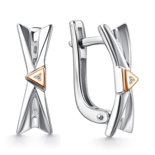 Кольцо из серебра с золотой вставкой и бриллиантом