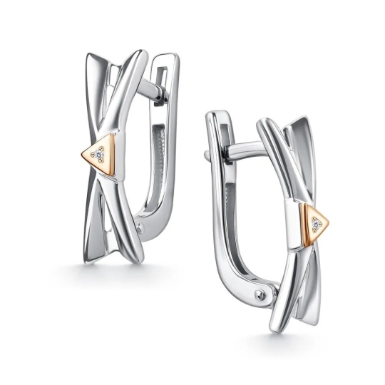 Кольцо из серебра с золотой вставкой и бриллиантом