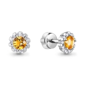 Серьги из серебра с цитринами и фианитами