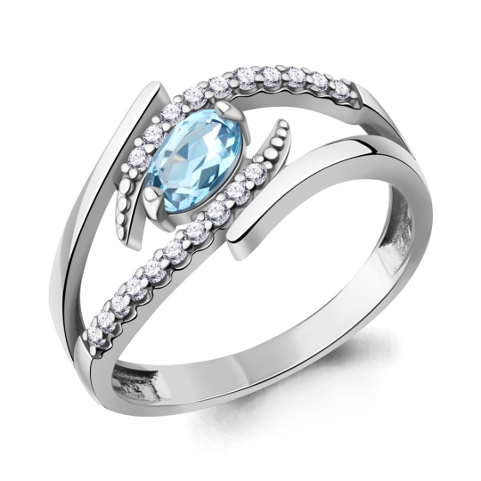 Кольцо из серебра с агатом и фианитами