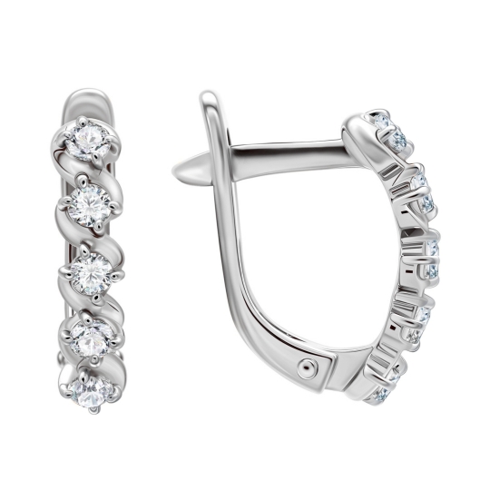 Асимметричные серьги из серебра с фианитами