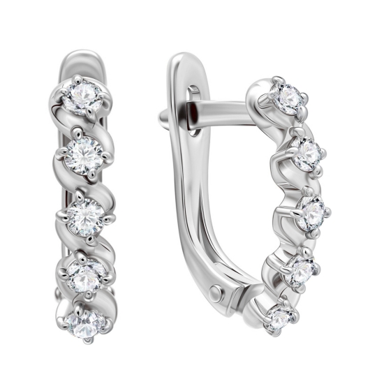 Асимметричные серьги из серебра с фианитами