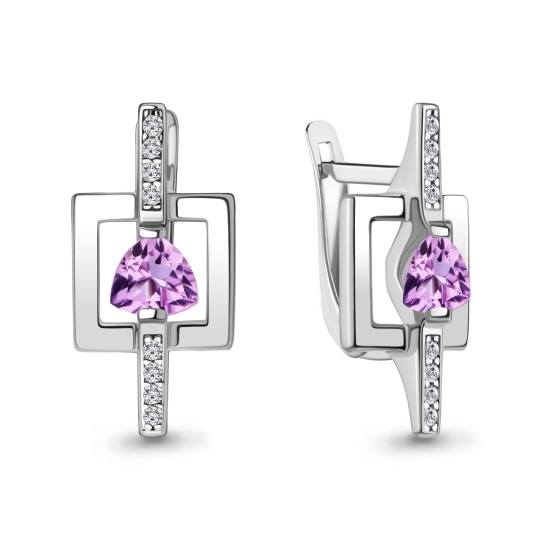 Серьги из серебра с гранатами и фианитами