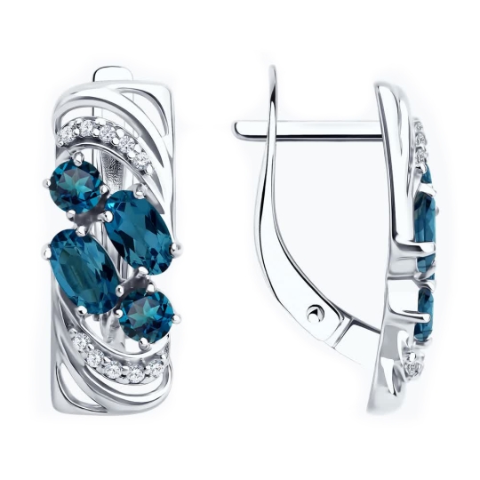 Серьги из серебра с агатами и фианитами