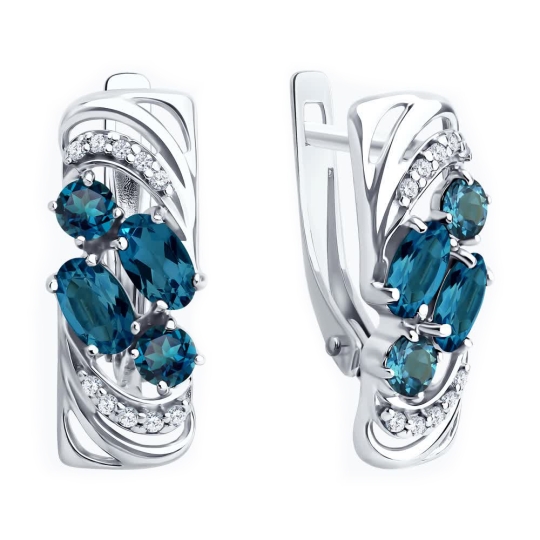 Серьги из серебра с агатами и фианитами