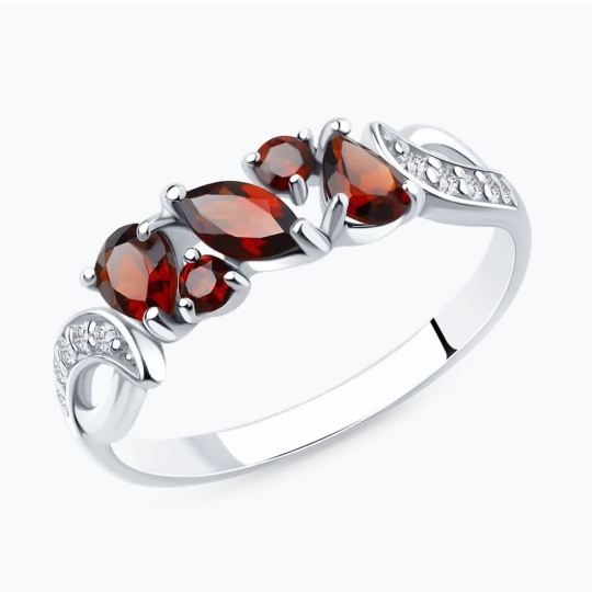 Серьги из серебра с гранатами и фианитами