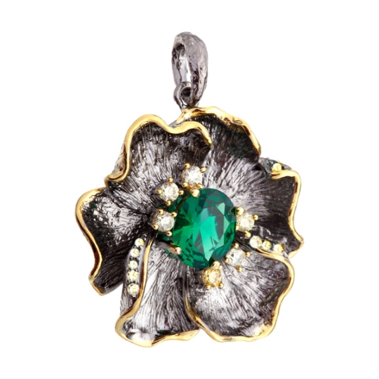 Подвеска из серебра с фианитами "Знак зодиака Лев"