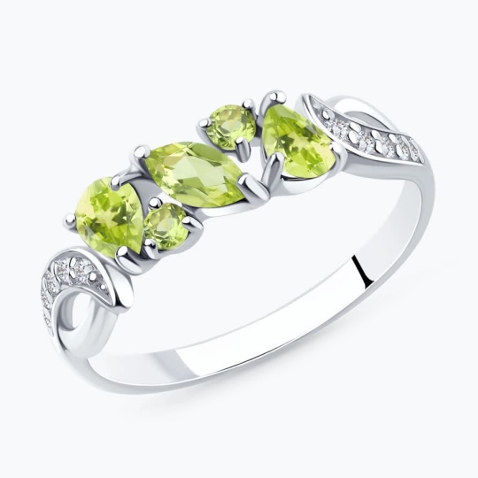 Серьги из серебра с хризолитами и фианитами