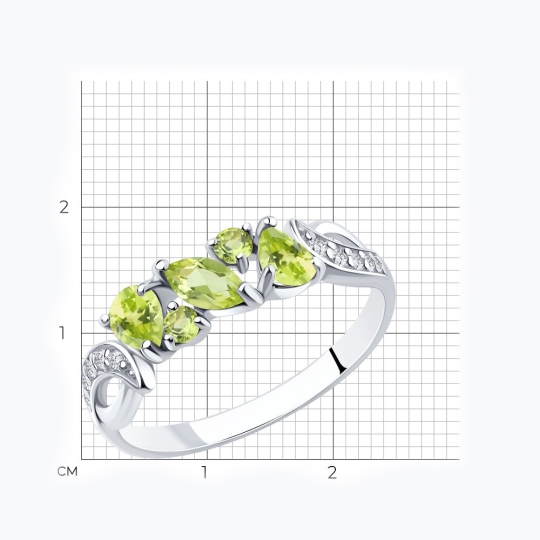 Кольцо из серебра с хризолитами и фианитами