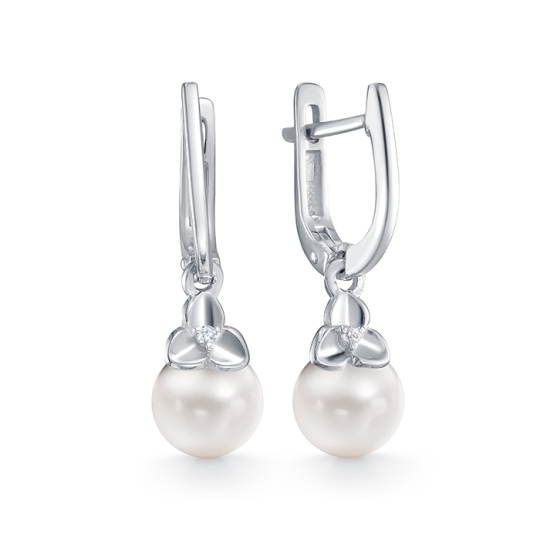 Подвеска из серебра с жемчугом и фианитом