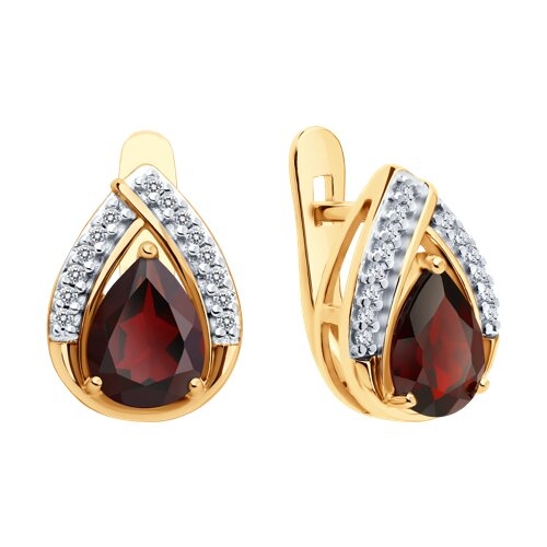 Серьги из серебра с позолотой, гранатами и фианитами