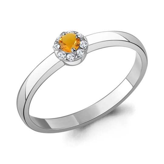 Кольцо из серебра с алмазной гранью и фианитами