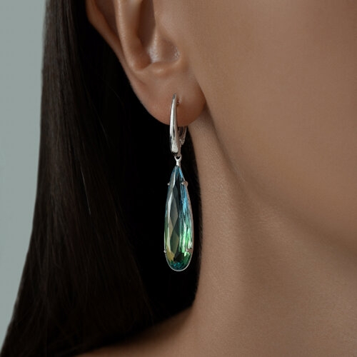 Серьги из серебра с агатами и фианитами