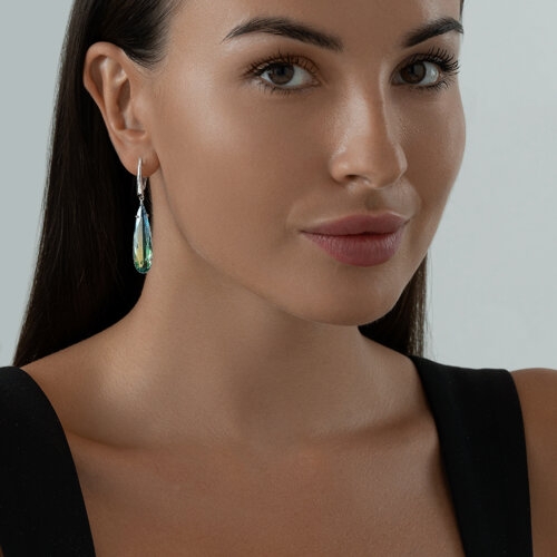 Серьги из серебра с агатами и фианитами