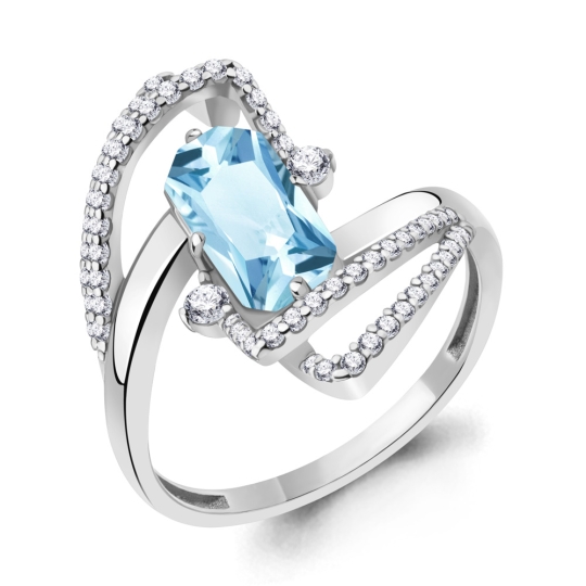 Кольцо из серебра с турмалином и фианитами