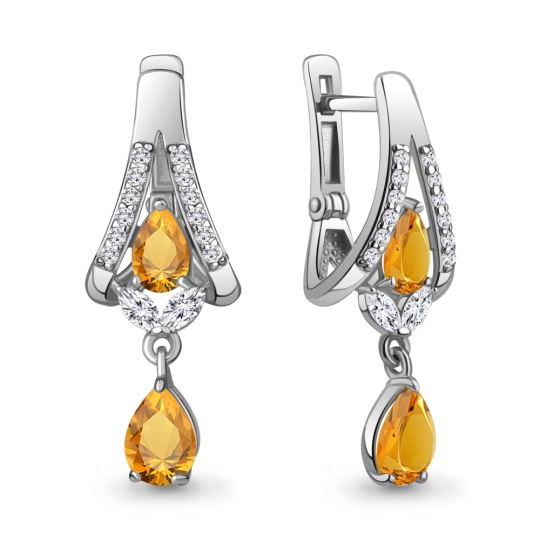 Серьги из серебра с эмалью и фианитами