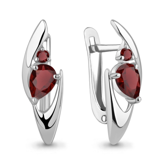 Серьги из серебра с гранатами и фианитами