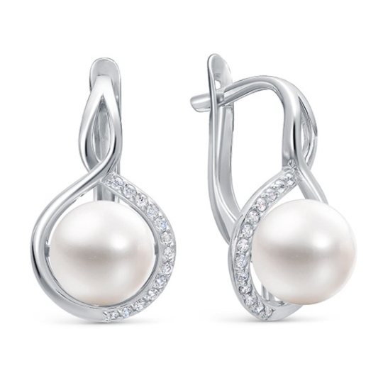 Кольцо из серебра с жемчугом и фианитами