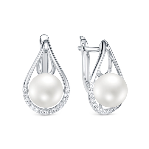 Кольцо из серебра с жемчугом и фианитами