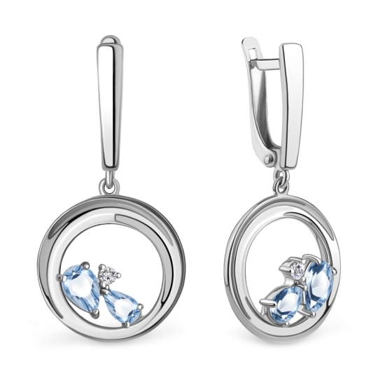 Серьги из серебра с позолотой, топазами Swiss и фианитами