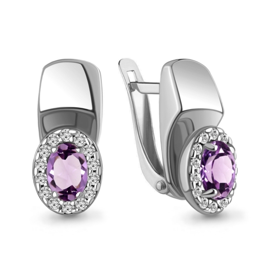 Серьги из серебра с чароитом, шпинелью и эмалью