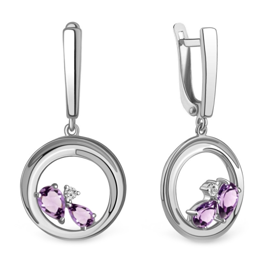 Кольцо из серебра с аметистами и фианитом