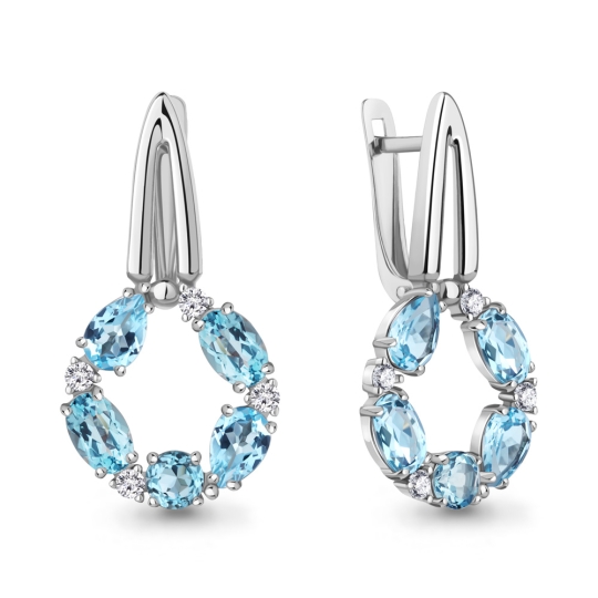 Серьги из серебра с топазом London и фианитами