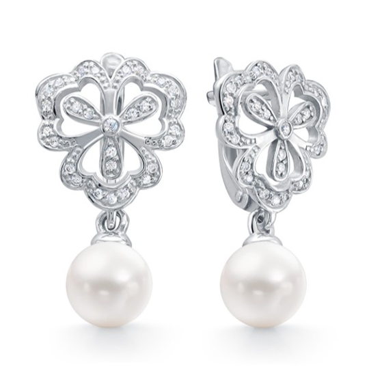 Серьги из серебра с гранатами и фианитами