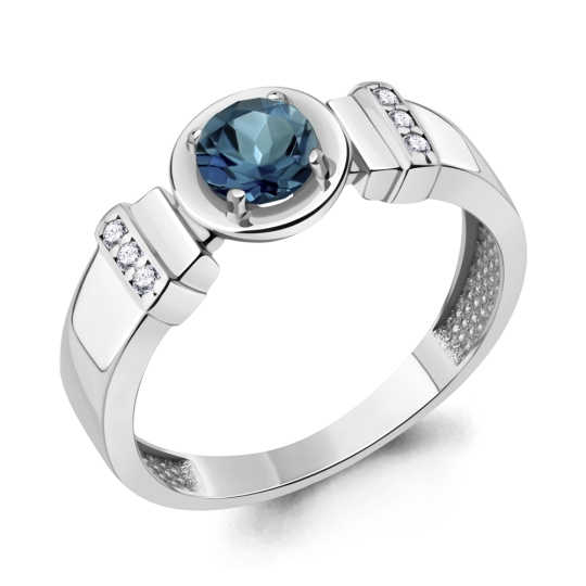 Кольцо из серебра с позолотой, эмалью и фианитами