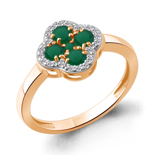 Кольцо из серебра с малахитом и фианитами