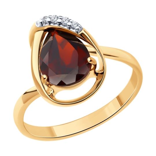 Серьги из серебра с позолотой, гранатами и фианитами