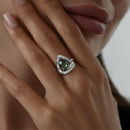 Серьги из серебра с кварцами и фианитами