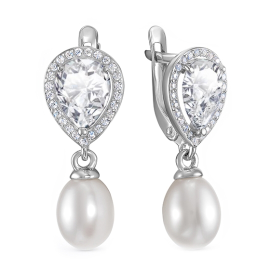 Подвеска из серебра с жемчугом и фианитами