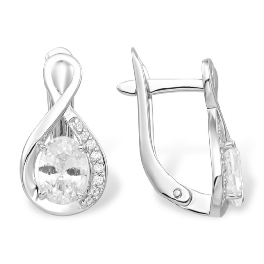 Асимметричные серьги из серебра с фианитами